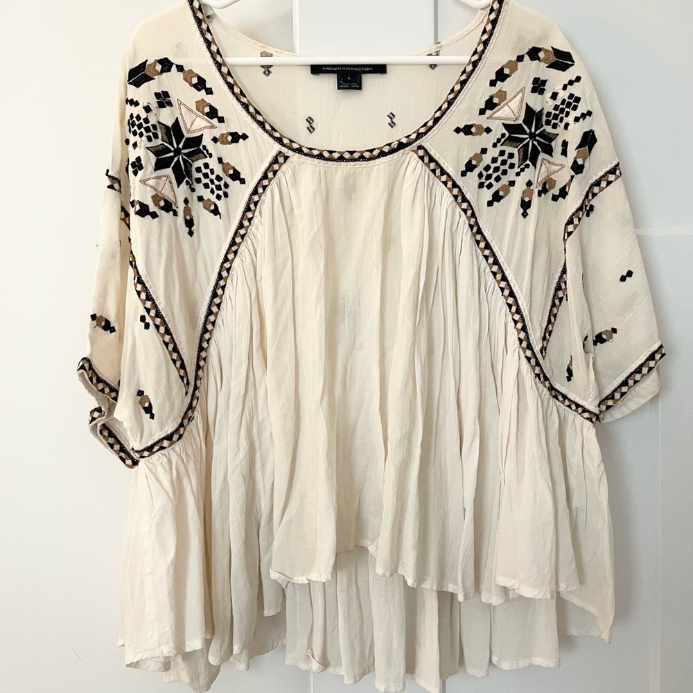 French Connection Flowy Embroidered Top Size Large